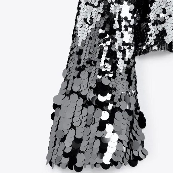 NWOT Zara Special Edition Rare Dark Silver Sequin Crop Top Blogger’s Favourite - Picture 8 of 9